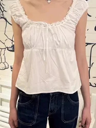 Sweet Women Tank Top 2024 Fashion Summer Ladies One-shoulder Short-sleeved Female Slim-fit Shirt Top