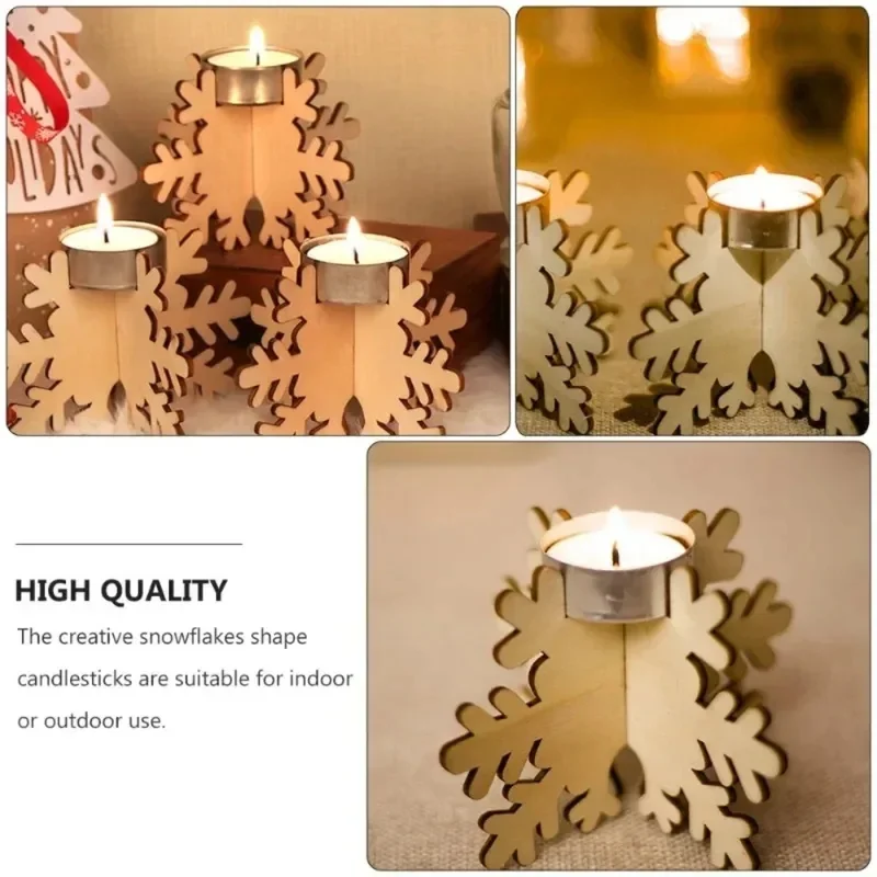 4Sets New Patchwork Wooden Snowflake Candlestick SetChristmas Decorations Candleholders Home Wedding Party Table Decor Ornament