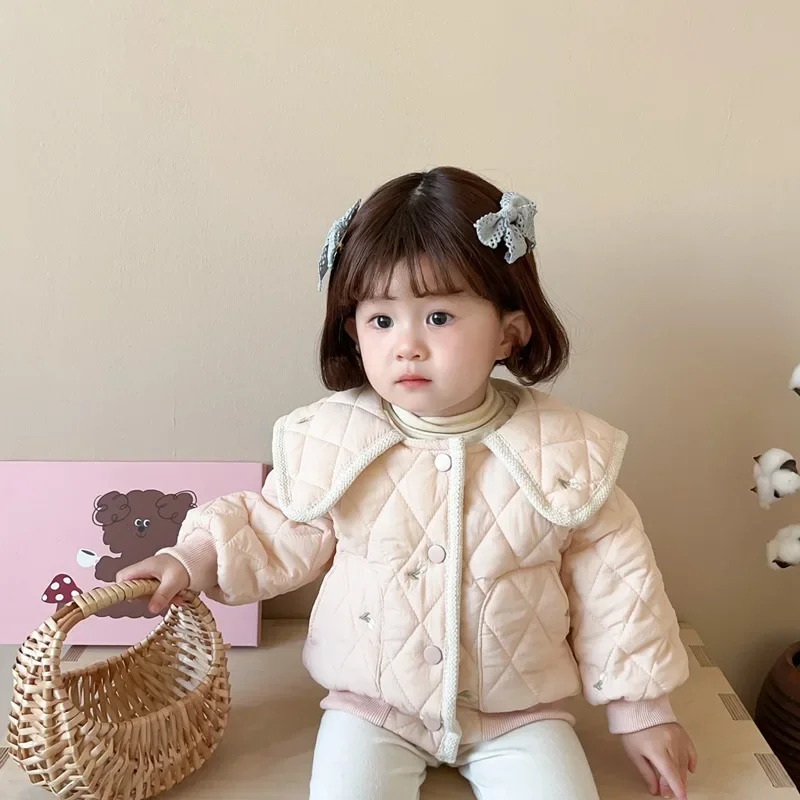 2024 New Cotton Coat for Girls Thickened Warm Winter Clothes with Velvet for One Year Old Baby Winter Coat Cotton Coat