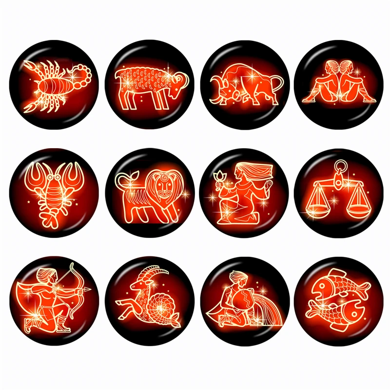 12 Zodiac Taurus Pisces Aries Leo 12 Constellations 12mm/16mm/18mm/20mm/25mm/30mm Photo Glass Cabochon Demo Flat Back Making