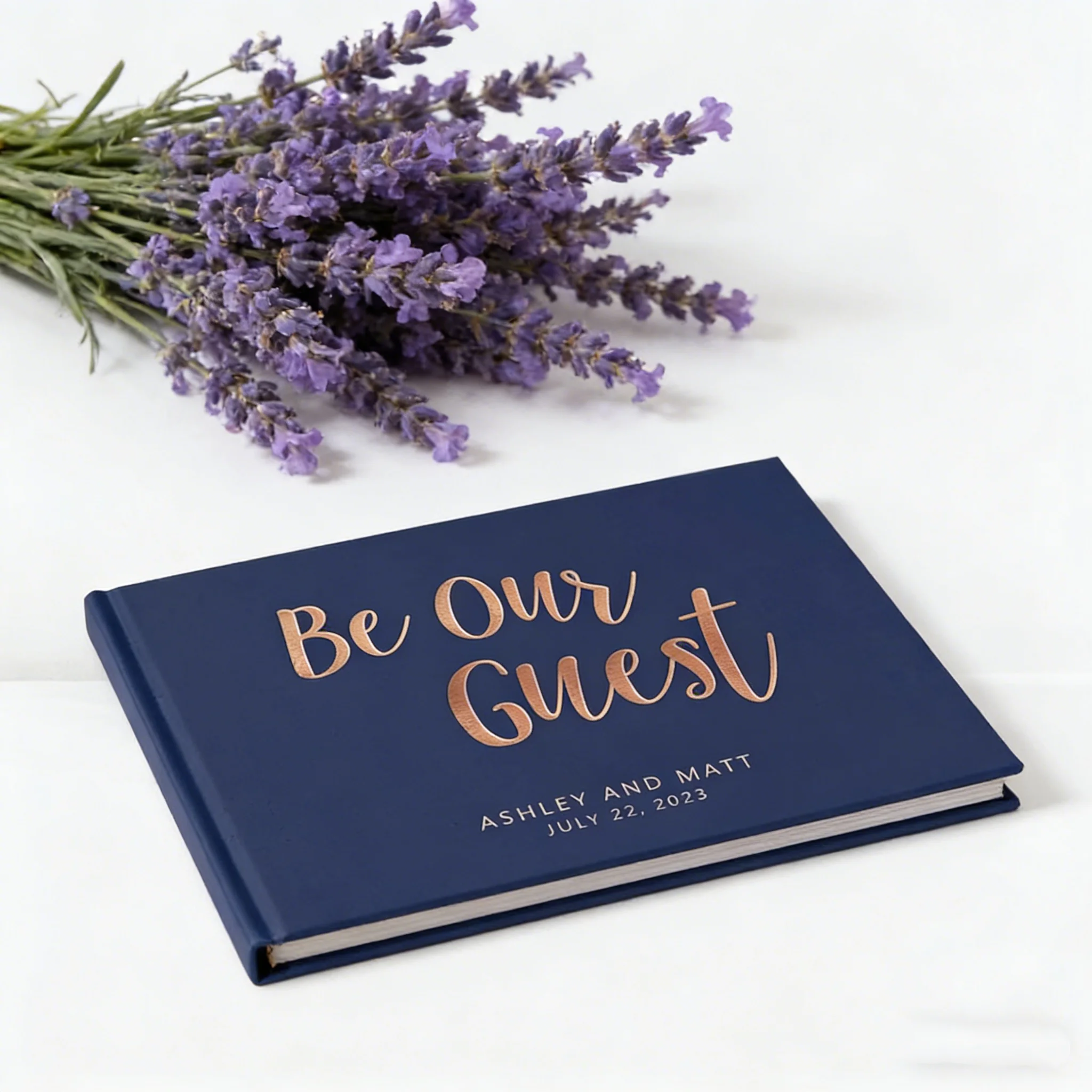 navy-rose-gold-be-our-guest-wedding-guest-book-50-sheets-custom-color-wedding-keepsake-book-a006
