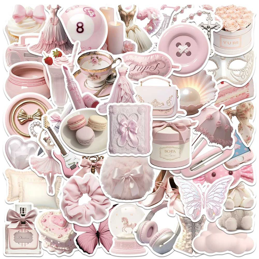 10/30/50pcs Korean Ins Style Pink Ballet Girl Stickers Cute Aesthetic Sticker DIY Water Bottle Phone Suitcase Decals Decoration