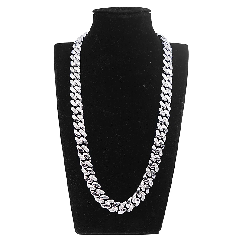 

SICGEM Customize Miami Stainless Steel 925 Silver Men's Cuban Link Chain 22 Inches 13 MM Moissanite Necklace