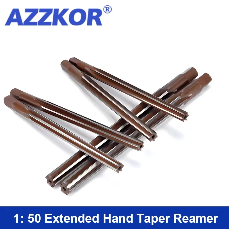 AZZKOR High Speed Steel Conical Pin Extended Reamers 3.0-16.0mm For Wood Aluminium Alloy 1: 50 Straight Groove Hand Reamer