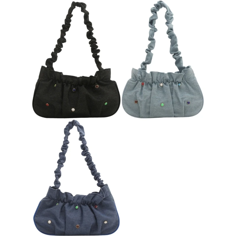 Stylish Wrinkled Jean Shoulder Bag Practical And Soft Fabric Underarm Bag Unique Handbag Suitable for Various Occasion