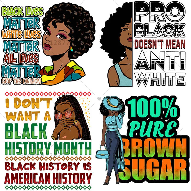 Custom Iron on Decals 100% Pure Brown Sugar Melanie Afro Fashion Girls All Lives Matter Half Face Young Black Dope Iron logo