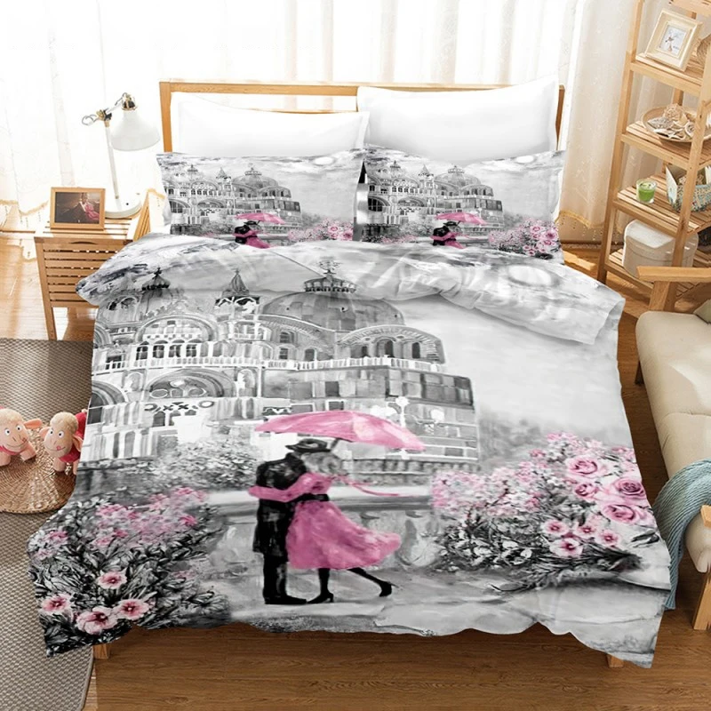 

London Paris City View Bedding Set Skin-friendly Quilt Comforter Cover And Pillowcase Bedclothes EU Single Bed Duvet Cover Set