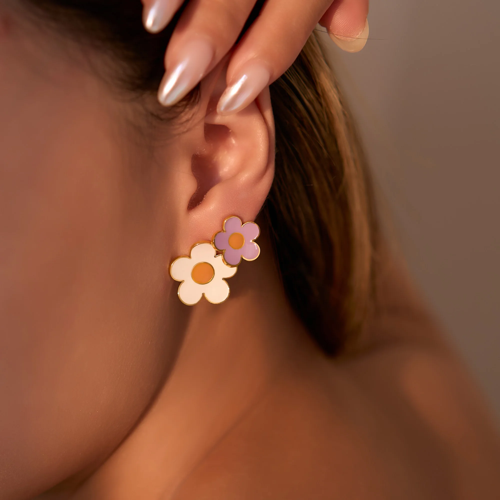 

DASEIN Lavender Drop Glue Flower Stud Earrings 18k Gold Plated Unique Hypoallergenic Stainless Steel Indian Designer Jewelry