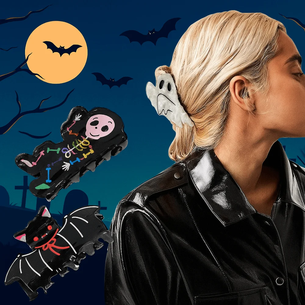 Модный акриловый коготь для волос на Хэллоуин, паук, летучая мышь, тематический захват на Хэллоуин, геометрический призрак, скелет, зажим в виде акулы, вечеринка на Хэллоуин Модный акриловый коготь для волос на Хэллоуин, паук, летучая мышь, тематический захват на Хэллоуин, геометрический призрак, скелет, зажим в виде акулы, вечеринка на Хэллоуин