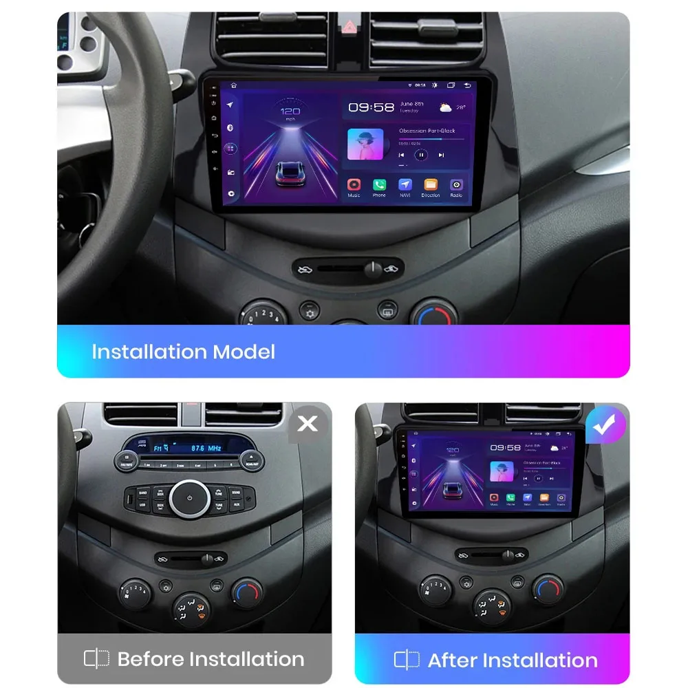 Icreative Android Auto Carplay Stereo For Chevrolet Spark Beat Matiz Creative 2010-2014 Multimedia Player 4G Wifi Head Unit Navi