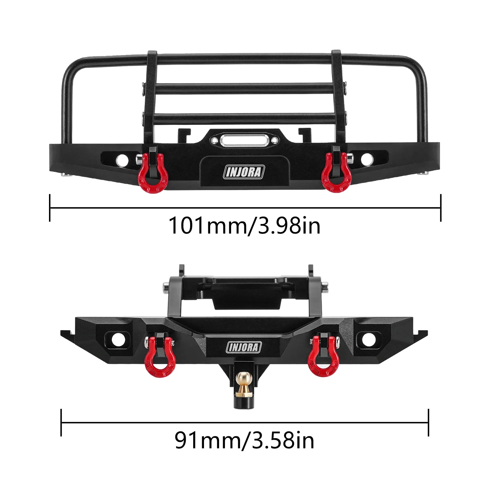 Paraurti anteriore posteriore nero in alluminio CNC con luci per aggiornamento Defender 1/18 RC Crawler TRX4M (4M-88)