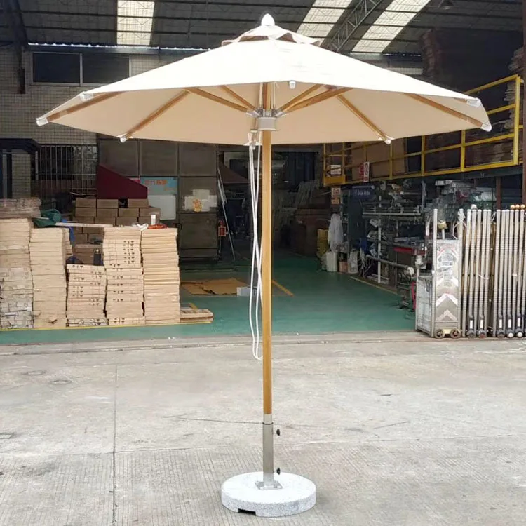 Teak pull rope middle column umbrella outdoor sun umbrella courtyard beach parasol factory direct sales sun protection courtyard