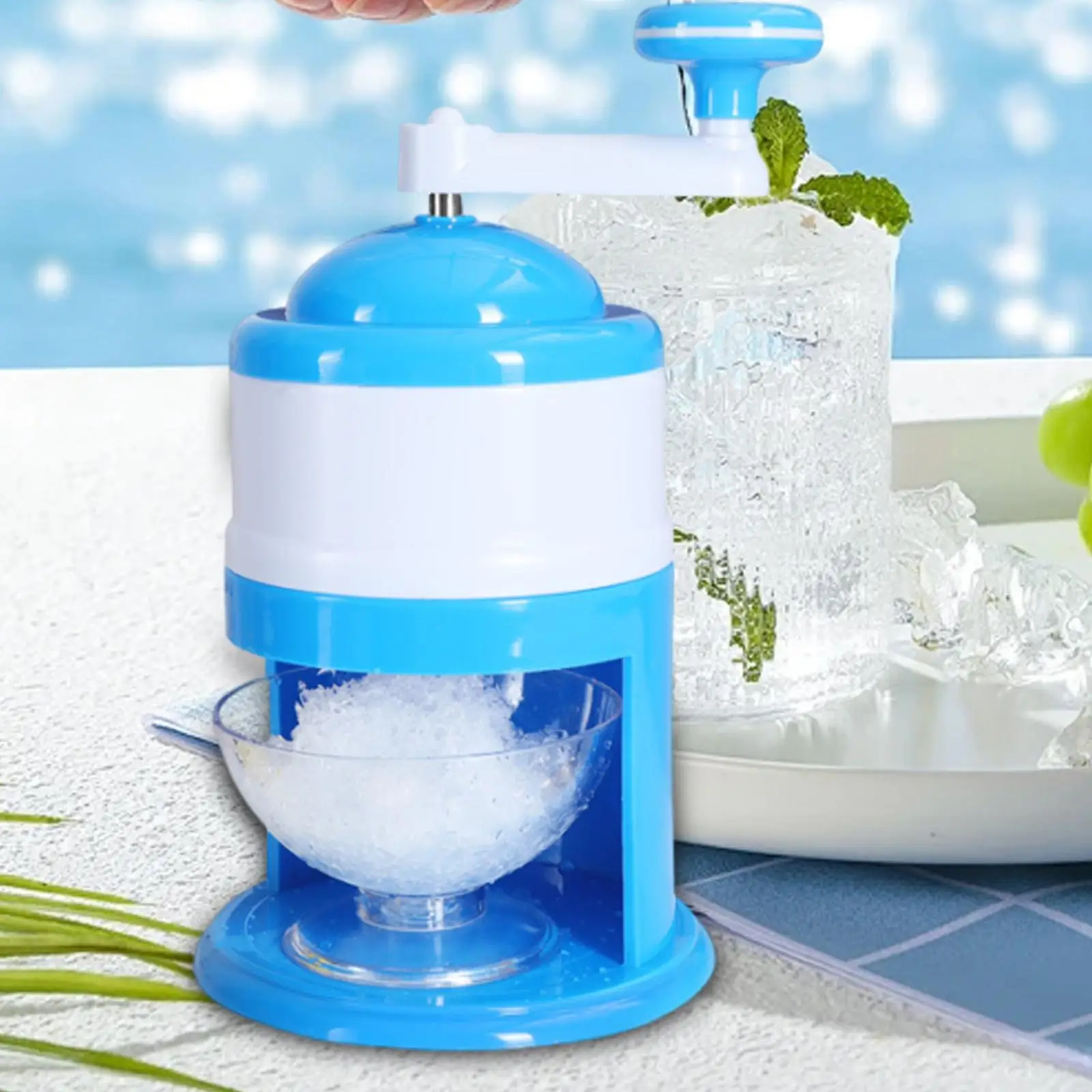 Manual Ice Crusher Portable Mini Hand Shaved Ice Machine Crushed Ice Maker with Ice Cube Tray for Kitchen Restaurants Bars Cafe