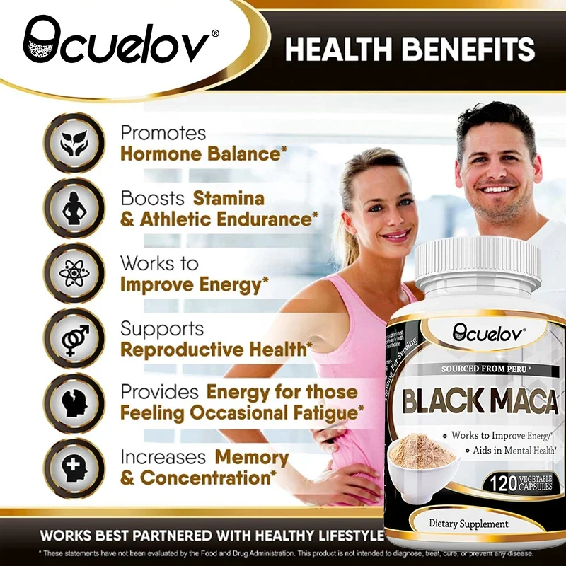 Organic Black Maca Capsules - Performance, Energy, Muscle Mass, Endurance, Performance, Fatigue Reduction Supplement