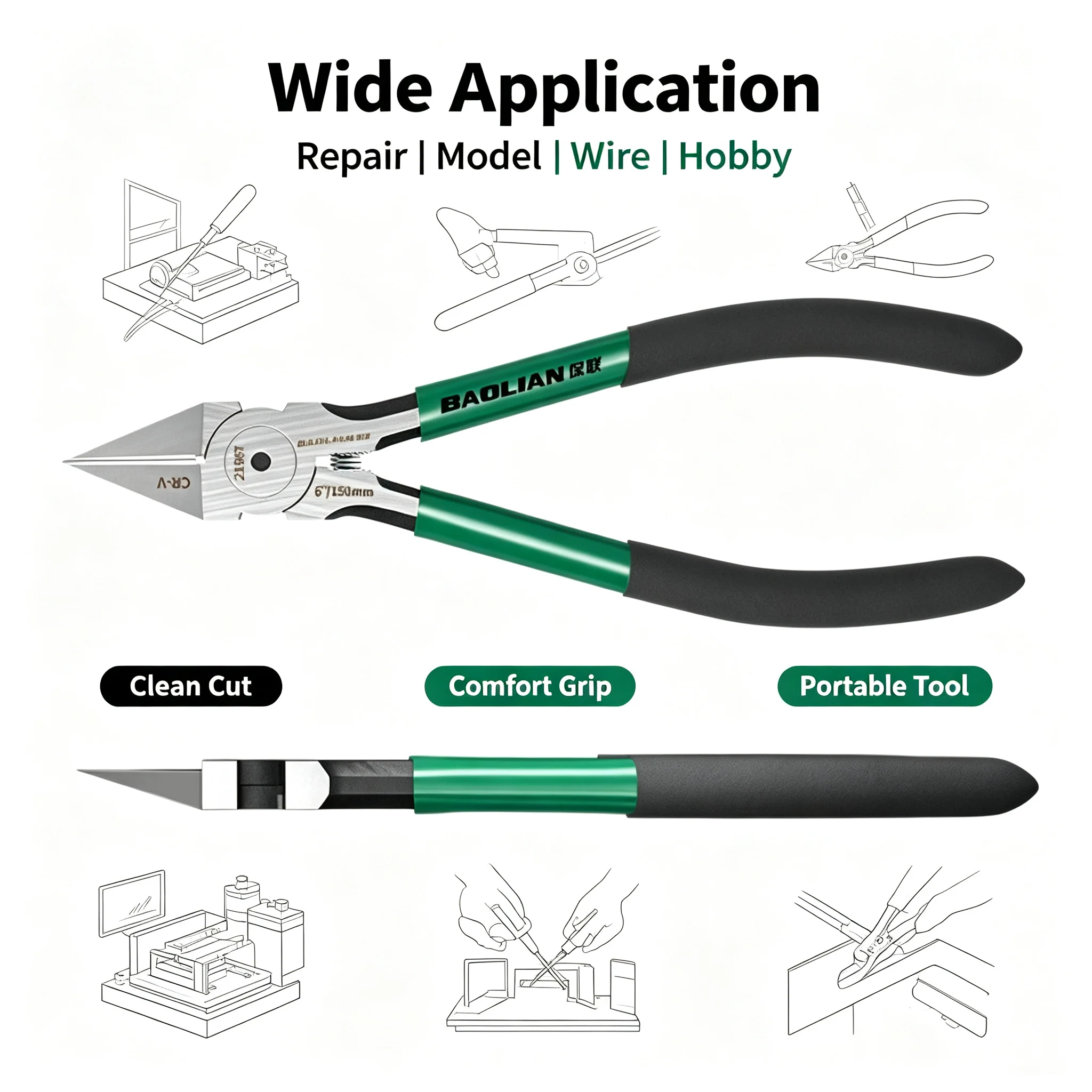 Baolian Industrial Grade Special Sharp Side Mouth Pliers,High Hardness Electrician Small Diagonal Pliers,Electrician Manual Tool view 5