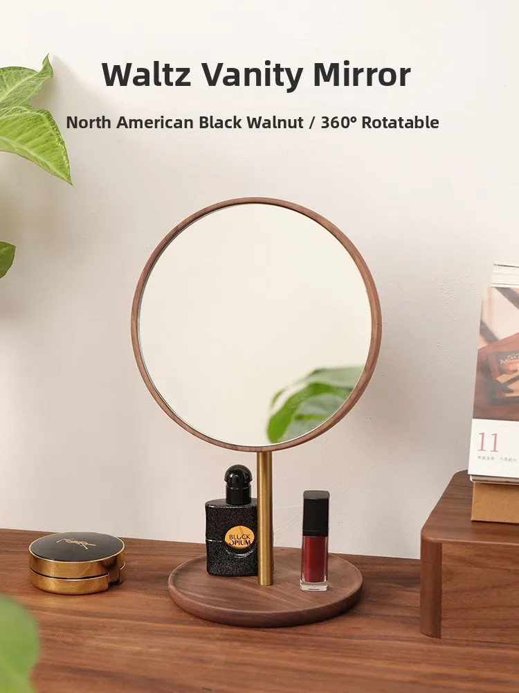 

Waltz Bla Walnut Wood eup Mirror Rotatable Portable High Defn Desktop Wood Mirror for Bedroom Vintage Sle