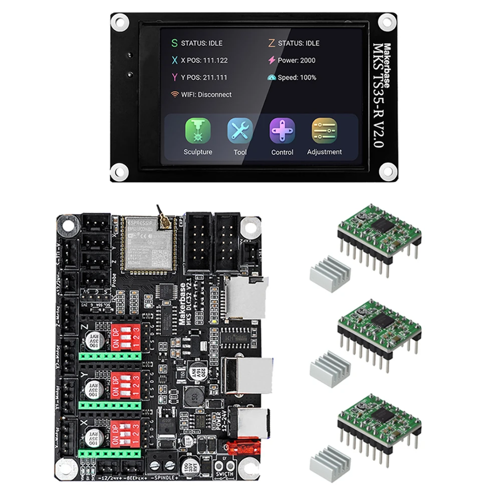 Makerbase-placa base MKS DLC32 V2.1, controlador sin conexión, placa base de 32 bits, ESP32, WIFI, pantalla TS24/TS35 para grabador láser CNC