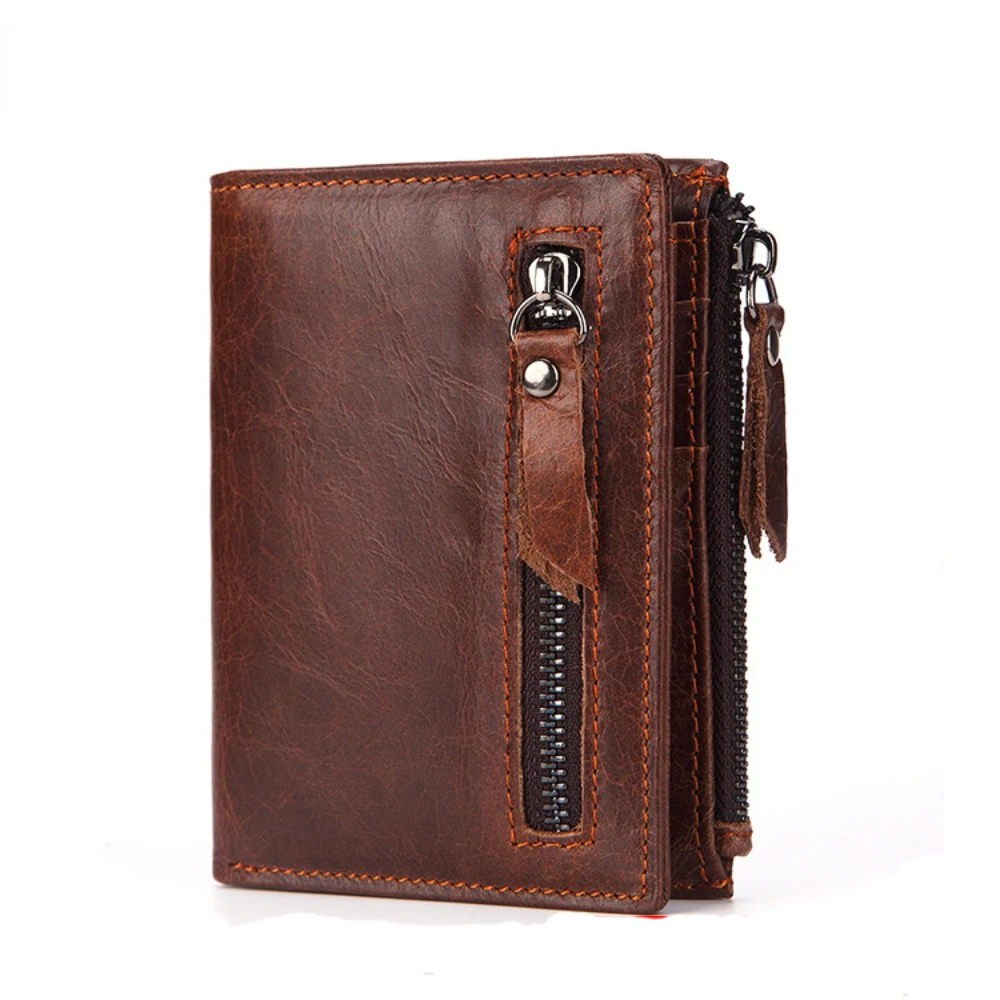 Genuine Leather Men's Wallet Card Holder Short Purse Small Bifold Wallet Zipper Coin Pocket Casual Male Money Bag High Quality