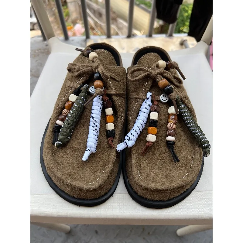 Women Men Clogs Cow Suede Leather Slip on Mules Slippers Summer Slip on Flats Male Low-heeled Comfort Lace Up Soft Loafers