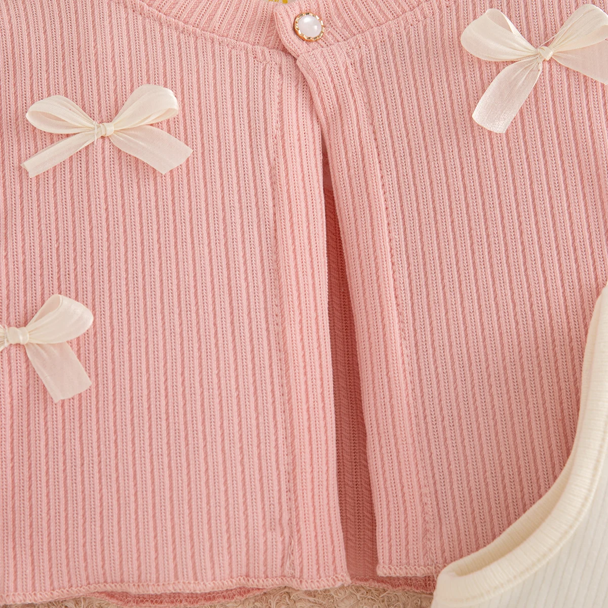 Baby-Mädchen-Kleidungsset: Rote Strickjacke mit Schleife und ärmellosem mehrlagigem Kleid, 2-teiliges Prinzessinnen-Outfit für Mädchen für die Weihnachtsfeier – Detail 7