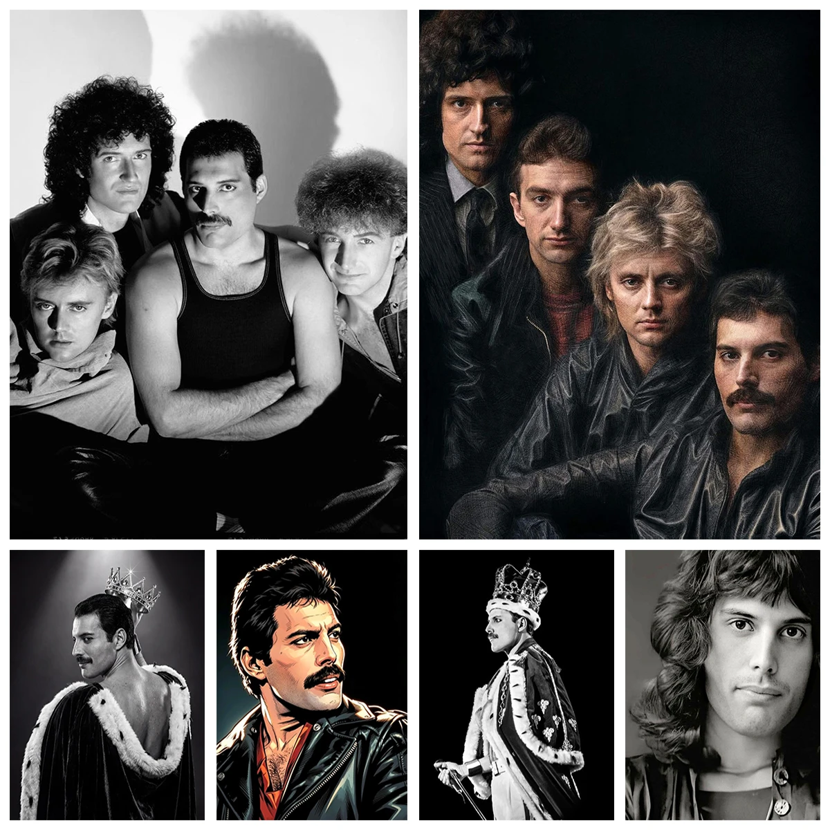 Q-Queen DIY Diamond Painting Rock Singer Freddie Mercury Black and White Arti Portrait Diamond Embroidery Room Decor Home Decor Gift Collect