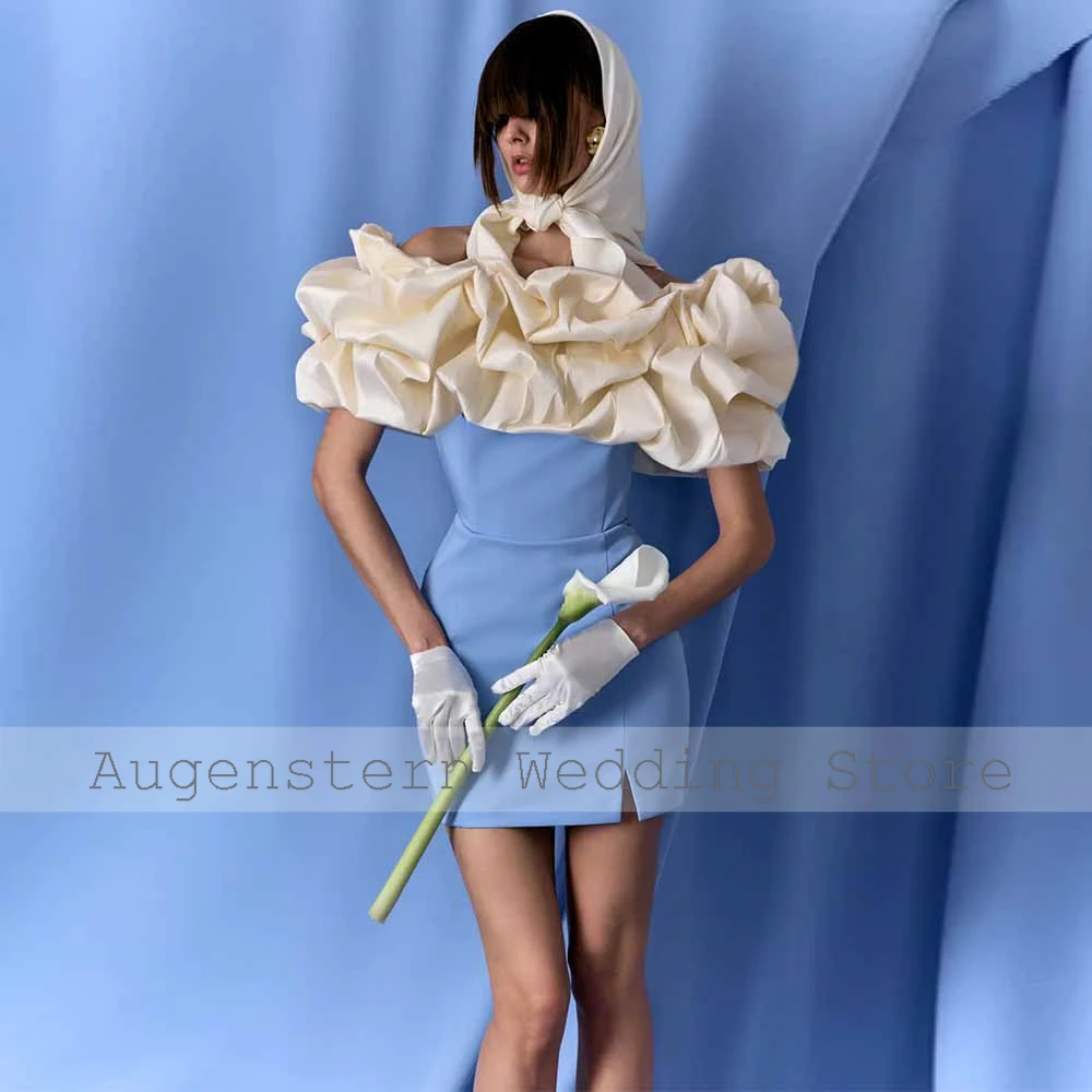 Chic Prom Dresses for Ladies Jersey Sheath/Column Birthday Dress Ivory and Sky Blue Off-the-shoulder Ruched Zipper Cocktail Gown