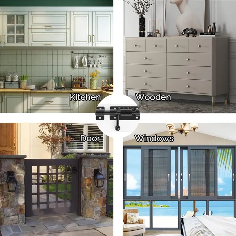 

Замок для раздвижной двери ABUL-Secure: 4-дюймовый матовый черный болт с отверстием для замка, нержавеющая сталь 304, 2 шт.