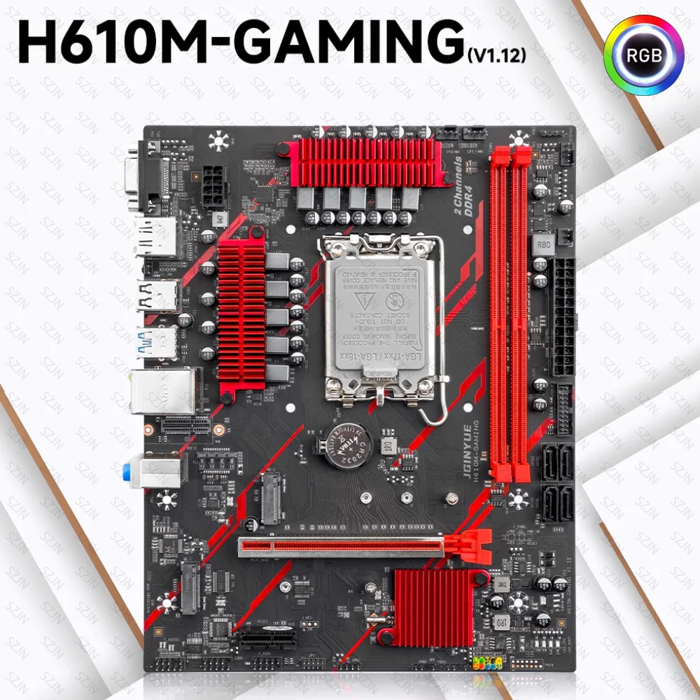 JGINYUE H610M Motherboard LGA1700 Support 12/13/14th I3/I5/I7/I9 DDR4 XMP Dual Channel 2*NVME H610M-GAMING Motherboartd