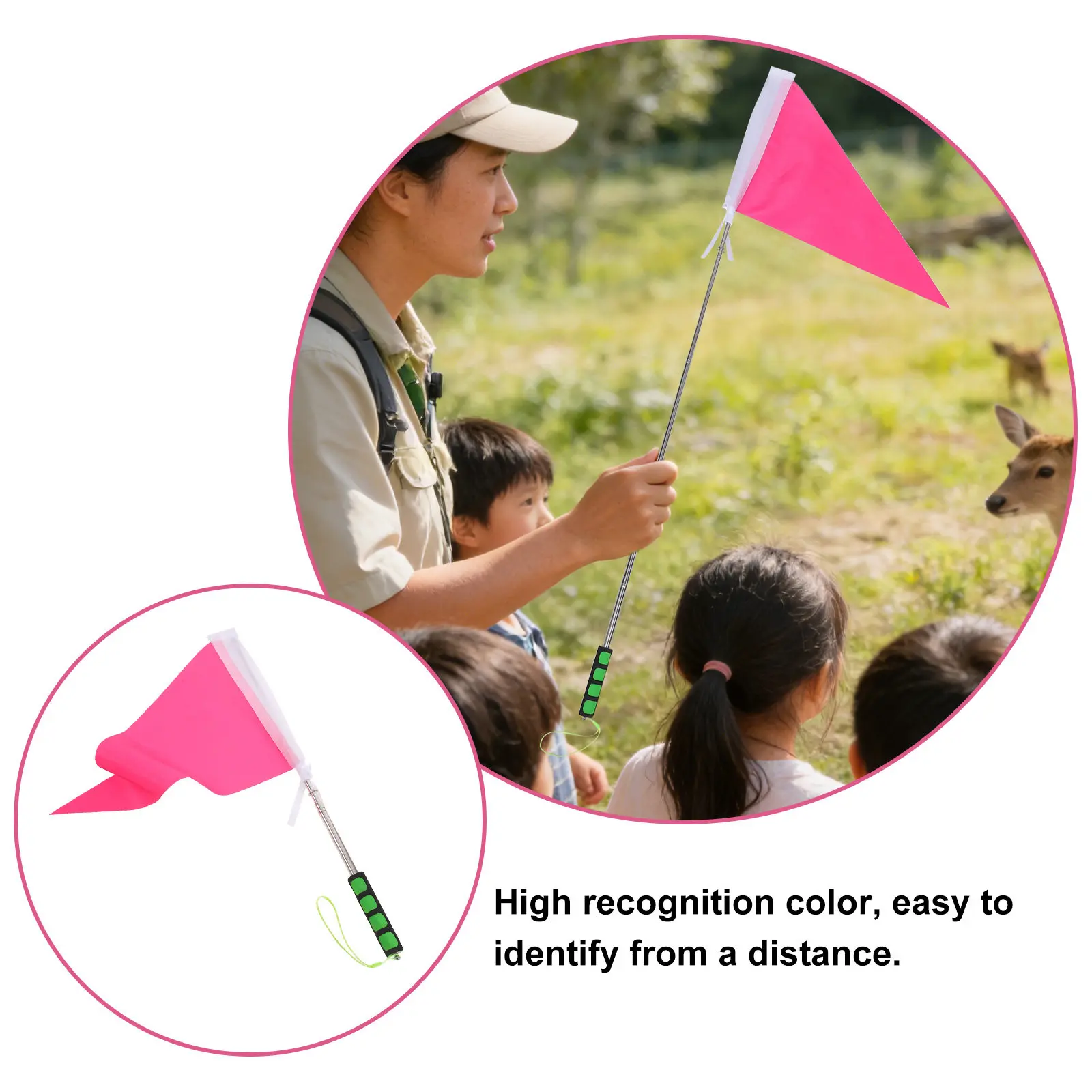 Retractable Telescopic Tour Guide Flag Handheld Stainless Steel Pole Bright Color for School Outdoor Festival Teacher Hiking