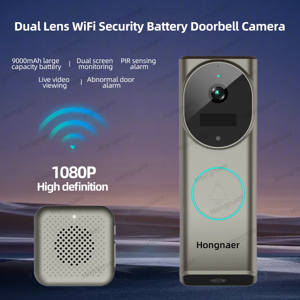 Hongnaer 4MP 2K 2 เลนส์ iCam365 2 Way Intercom Apartment Home Security WiFi แหวนสมาร์ทประตู Bell ไร้สาย WiFi Video Doorbell
