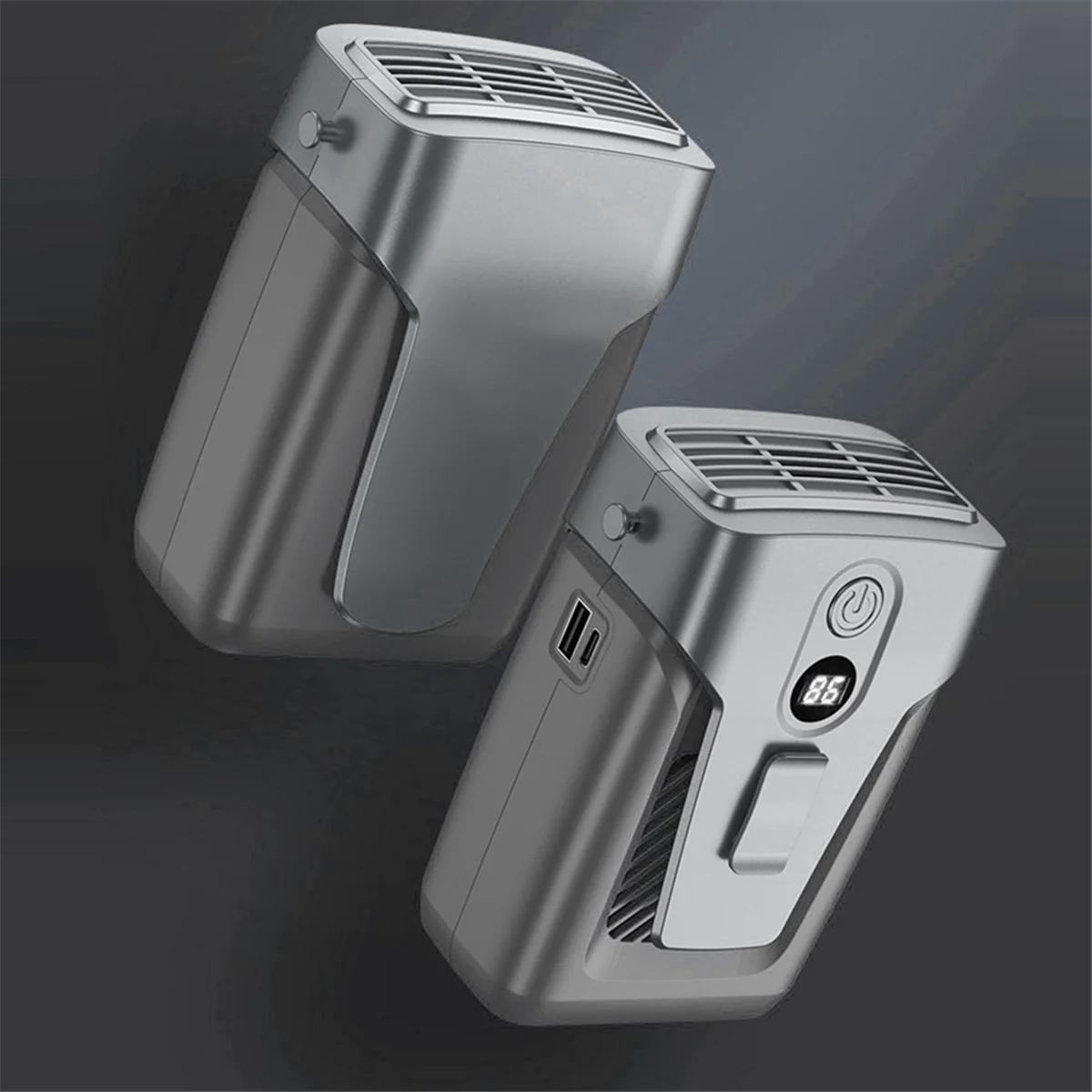 BFYLE USB مروحة محمولة بمشبك 3.7 فولت/1.2 أمبير مكيف هواء صغير خالي من الشفرة 12000 مللي أمبير في الساعة باور بانك 3 تروس كتم صوت الرياح رمادي