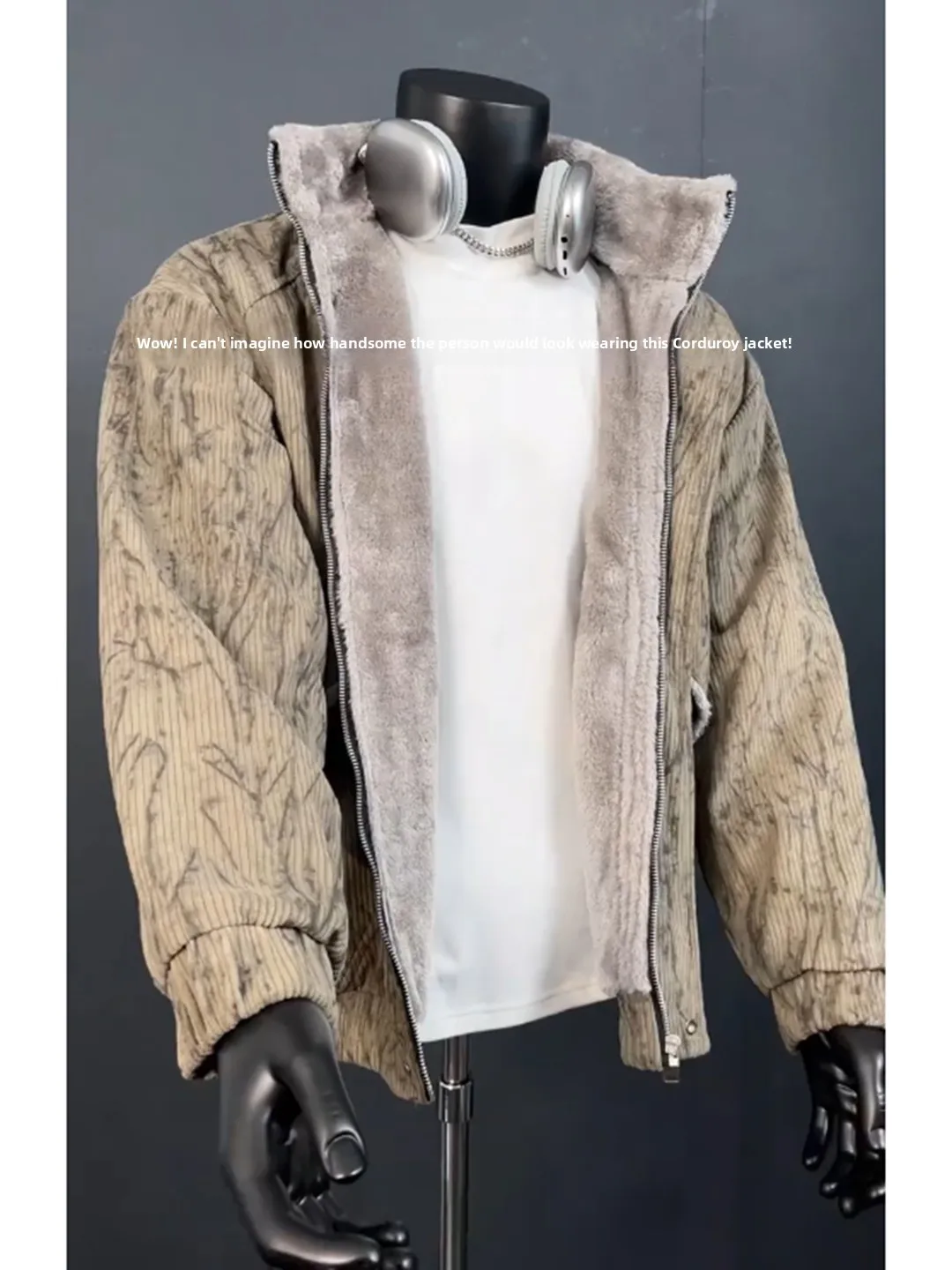 

Мужская зимняя куртка из вельвета с флисовой подкладкой, теплым воротником-стойкой, американской окраской, утолщенная, повседневная верхняя одежда из хлопка