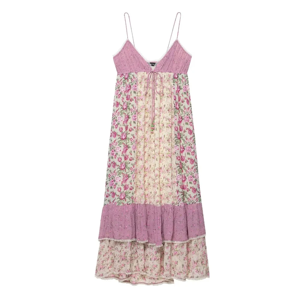 KONDALA Abito da donna carino floreale con scollo a V Abito lungo con stampa retrò 2025 Abito da donna romantico per feste in giardino moda estate autunno