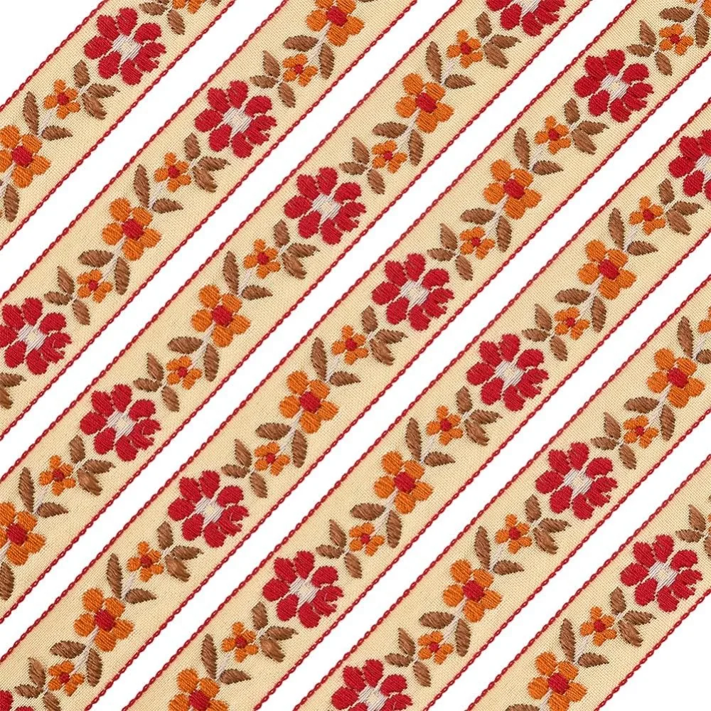 

20 Yards 3/4" Wide Orange Jacquard Ribbon Trim Orange & Red Floral Embroidery Trim Lace Sewing Trim Ribbon for DIY Craft