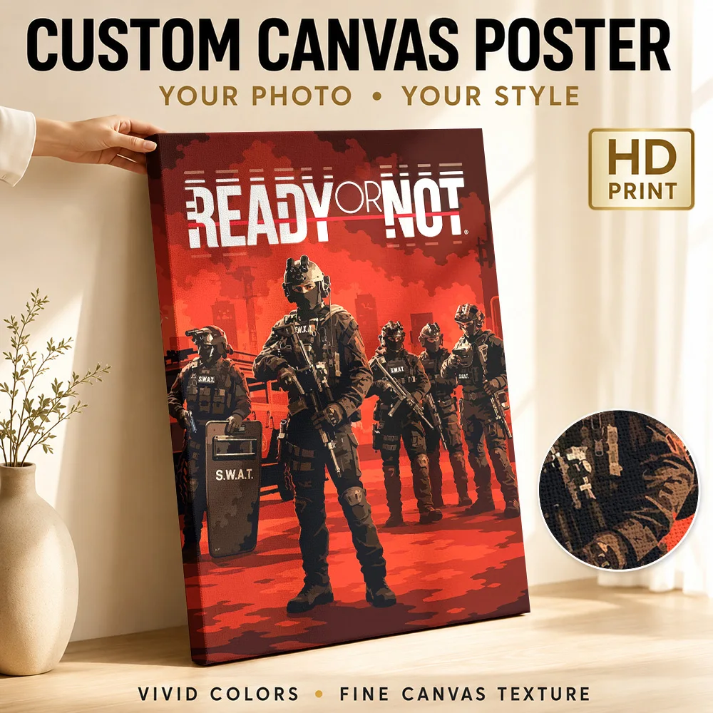 Ready or Not SWAT Team Canvas Poster Custom Photo Sports Portrait Canvas Wall Art for Gym Decor Collectible Ready to Hang Gift