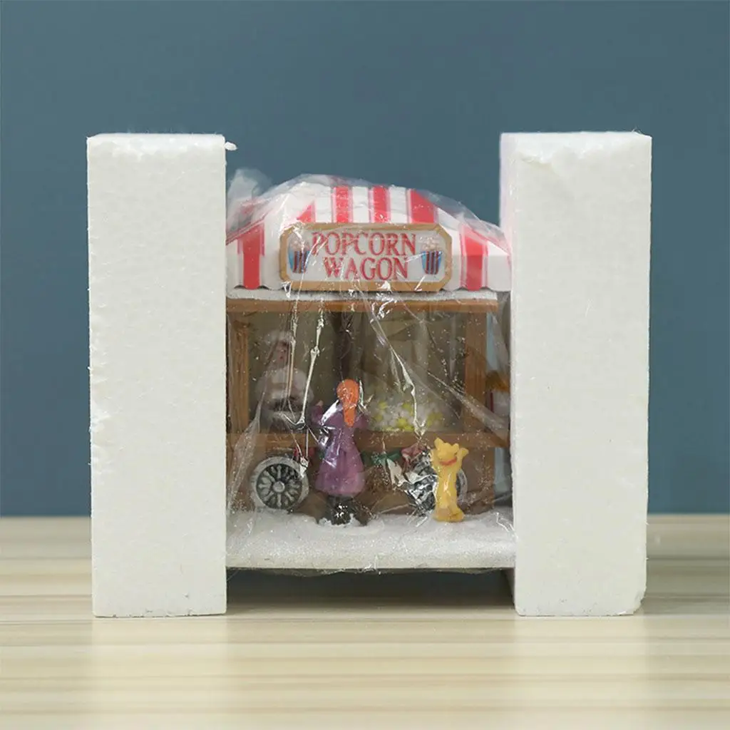 

Tiny LED Hose Christmas Scene Snow House Warm Light Popcorn Wagon