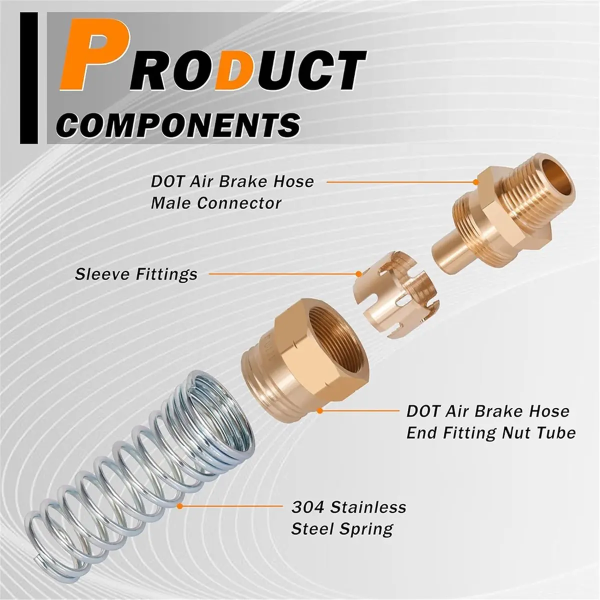 STOCK-4Pcs Brass 3/8In Air Hose Fittings DOT Air Fittings with Spring Guards,3/8In Male Connector for Rubber Tube,Sleeve Tubes
