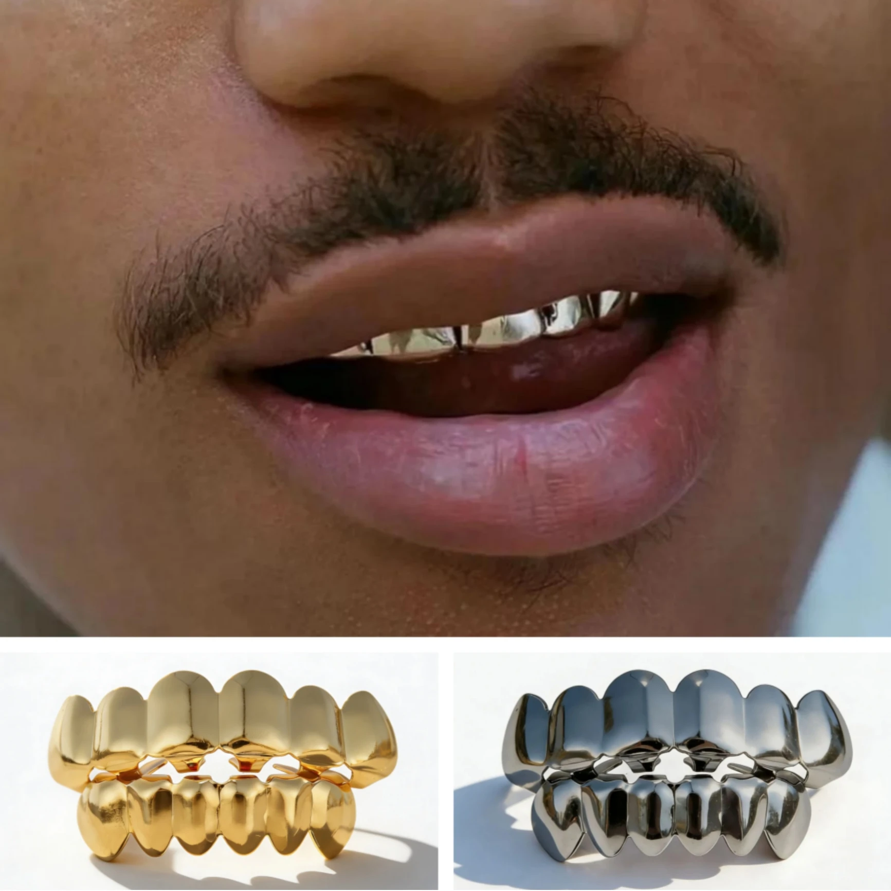 Classic 6/6 Glossy Teeth Grillz Hip Hop 14K Gold Plated Tooth Caps Body Jewelry for Women And Men Cosplay Accessory
