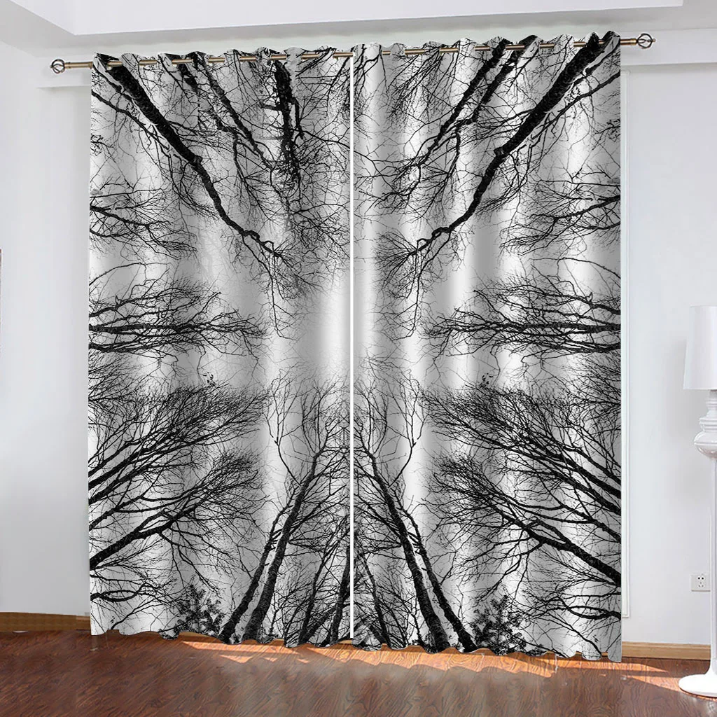 

HUANZHUANG Home Interior Curtains Black And White Forest Landscape Curtain D Print Bedroom Living Room Window Blackout Partition