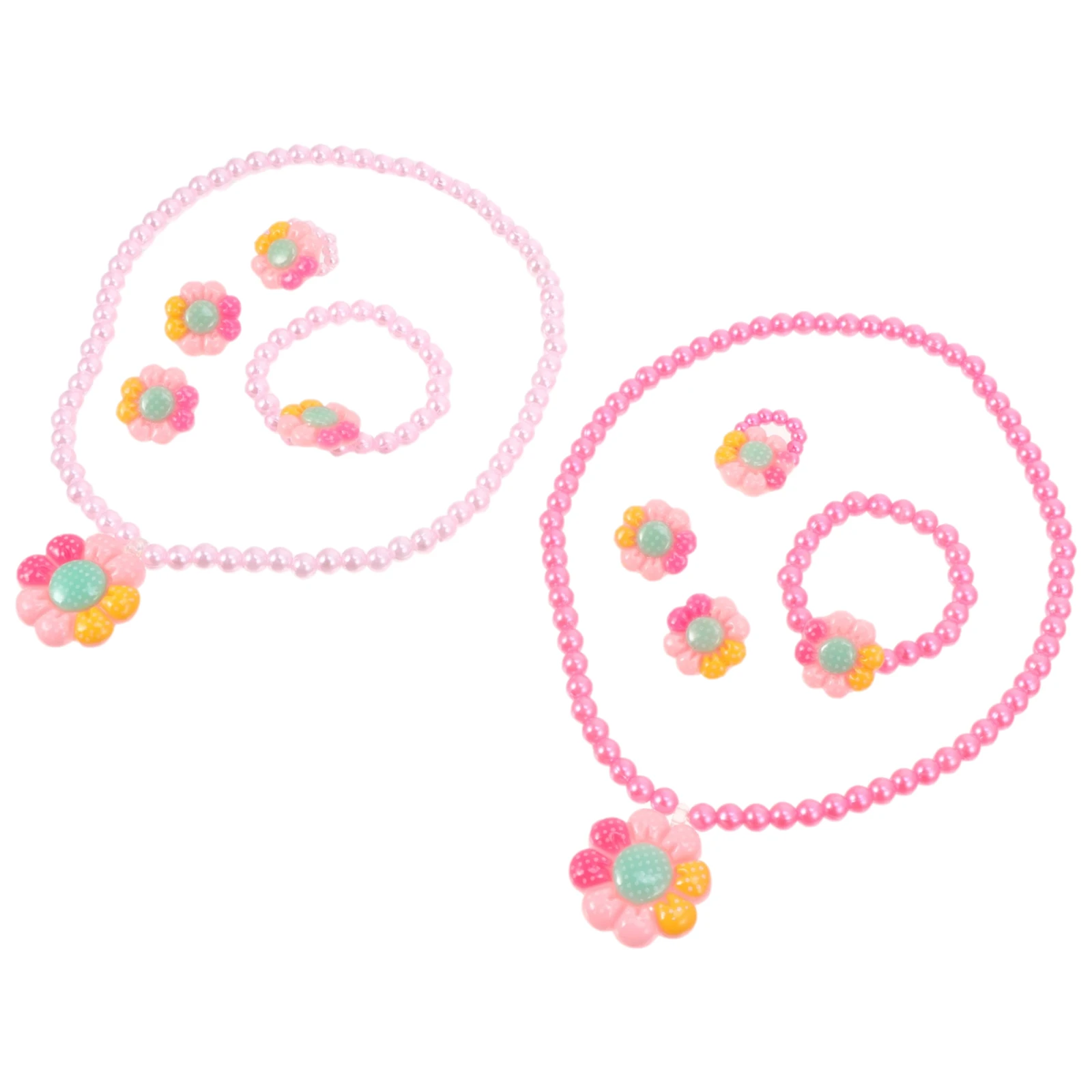 

2 Sets Imitation Pearls Necklace Bracelet Girl Child Bracelets Resin Girl's Gift