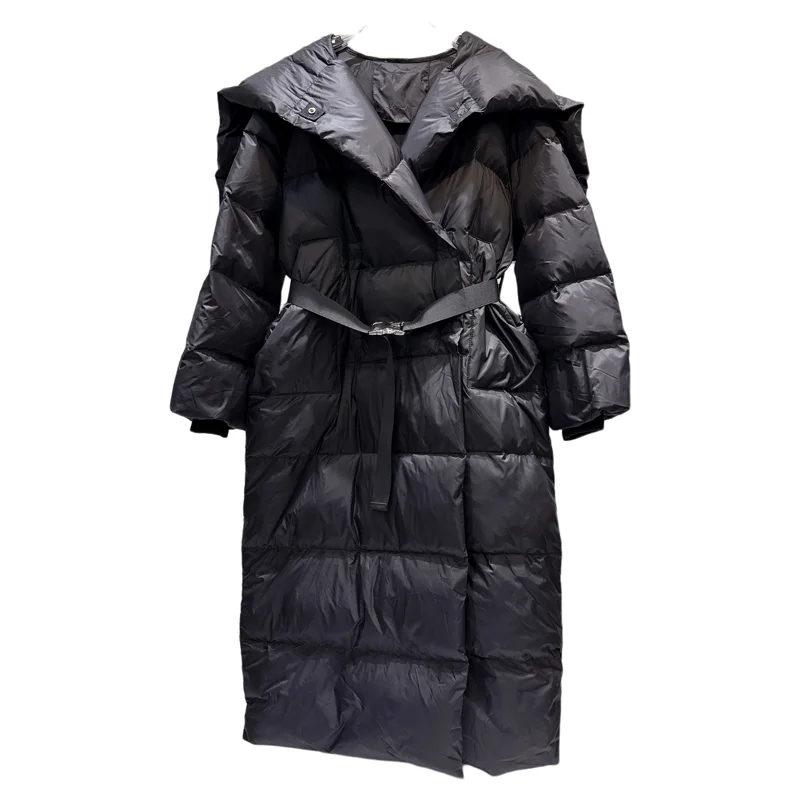 Winter Thiened Long Zipper Navy Collar down Jaet Oberbekleidung Ele Sle White Du Feather Warmer Mantel Long Sve Pure Color