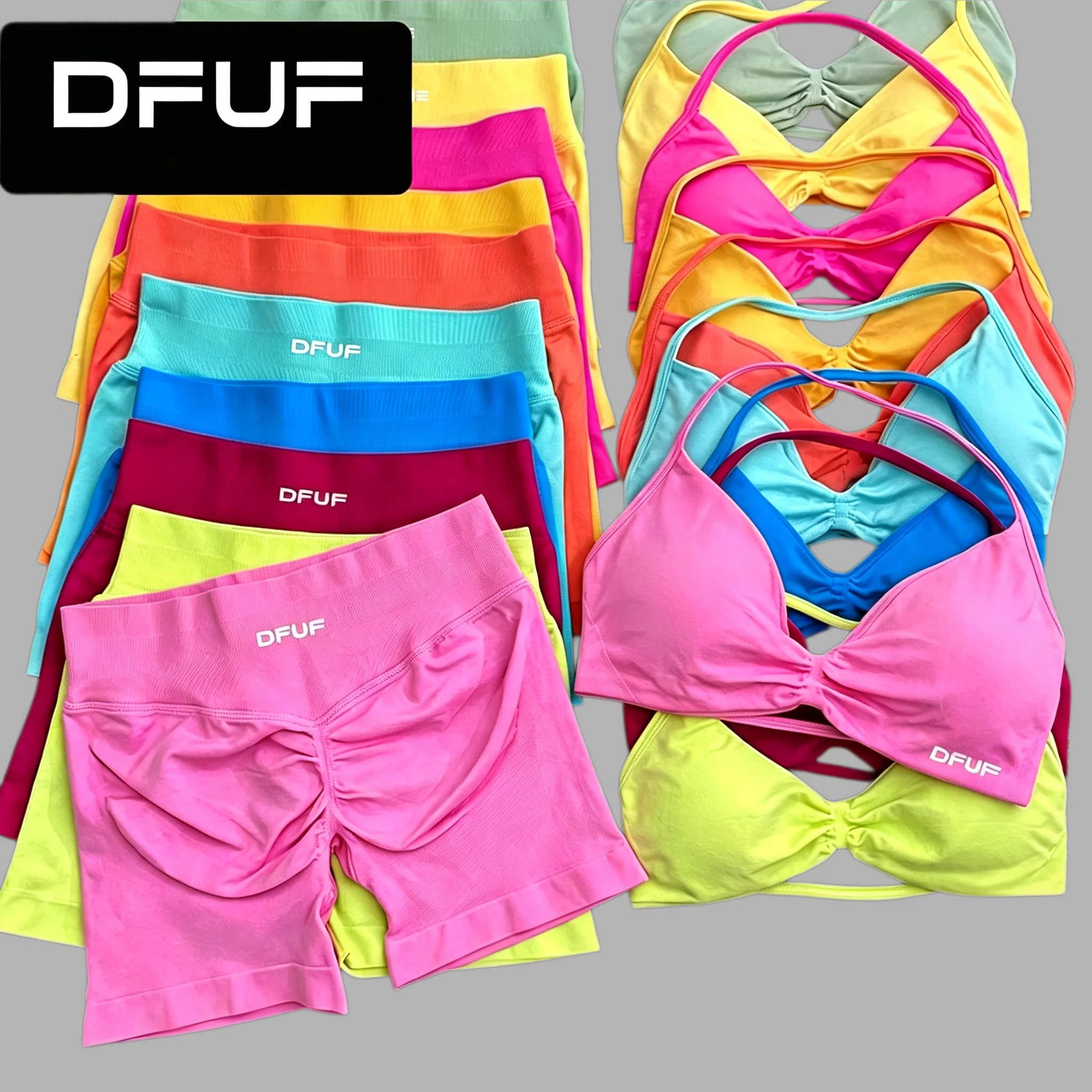 DFUF Women Yoga Fitness Set 2Pcs Seamless Push Up Sports Bra High Stretch Breathable Leggings Pilates Gym Workout Training Suit