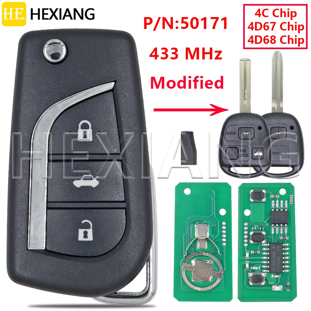 HE 50171 433MHz Modified Flip Car Remote Key For Lexus For Toyota RAV4 Kluger Previa FJ Cruiser Land Cruiser 100 Prado 120