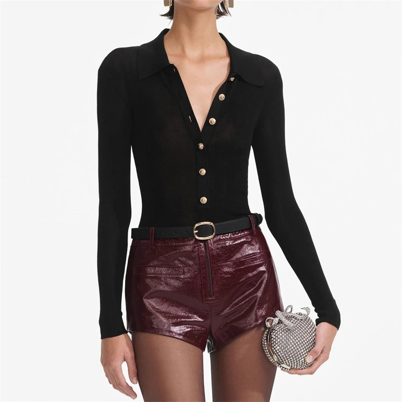 The 2025 summer new women's lapel long-sleeved knitted cardigan T-shirt y2k high-quality, fashionable and slimming one-piece top