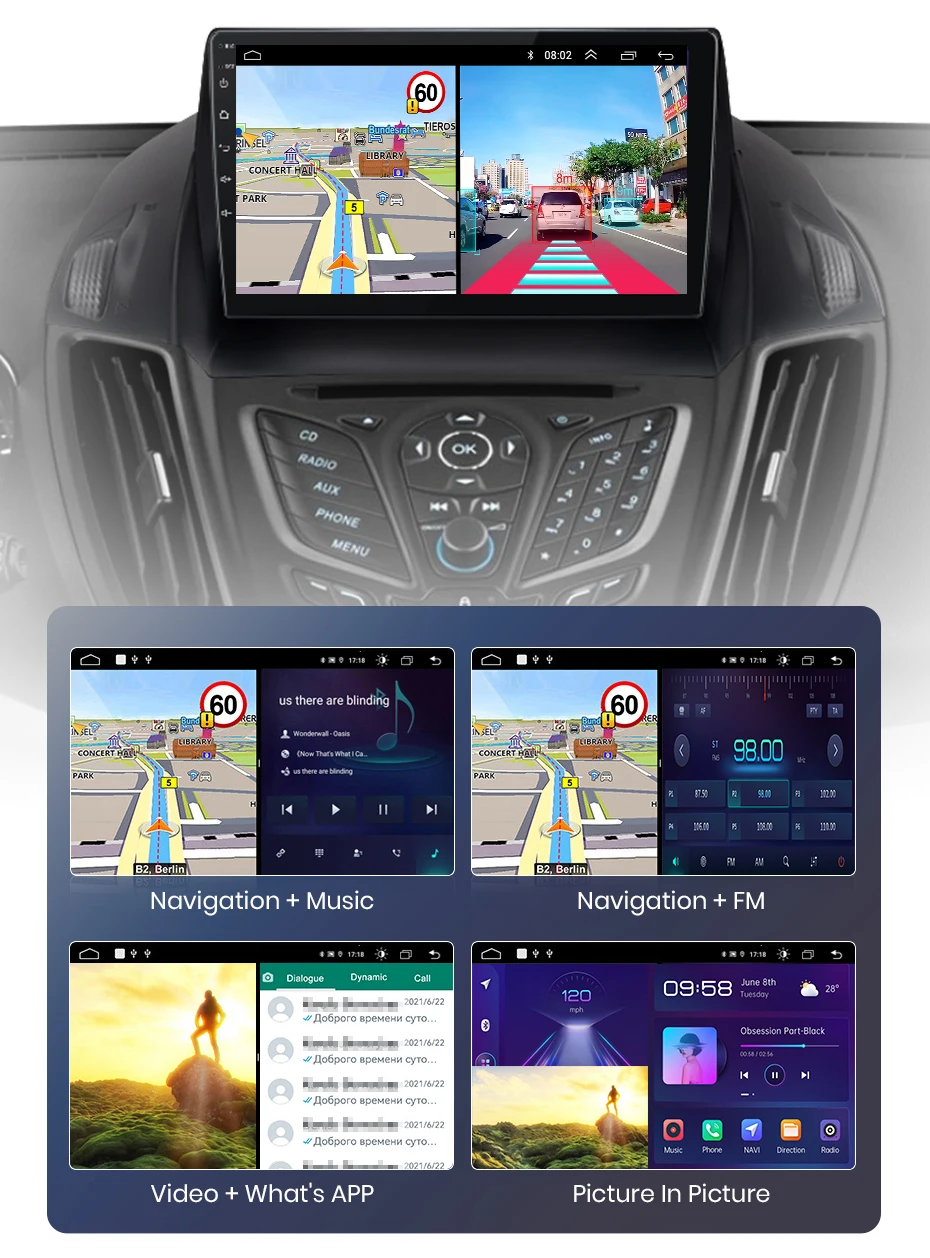 Junsun Drahtlose CarPlay Android Auto Auto Radio Für Ford Escape Kuga 2 C-MAX 2013-2016 GPS Multimedia 2din System – Detail 24
