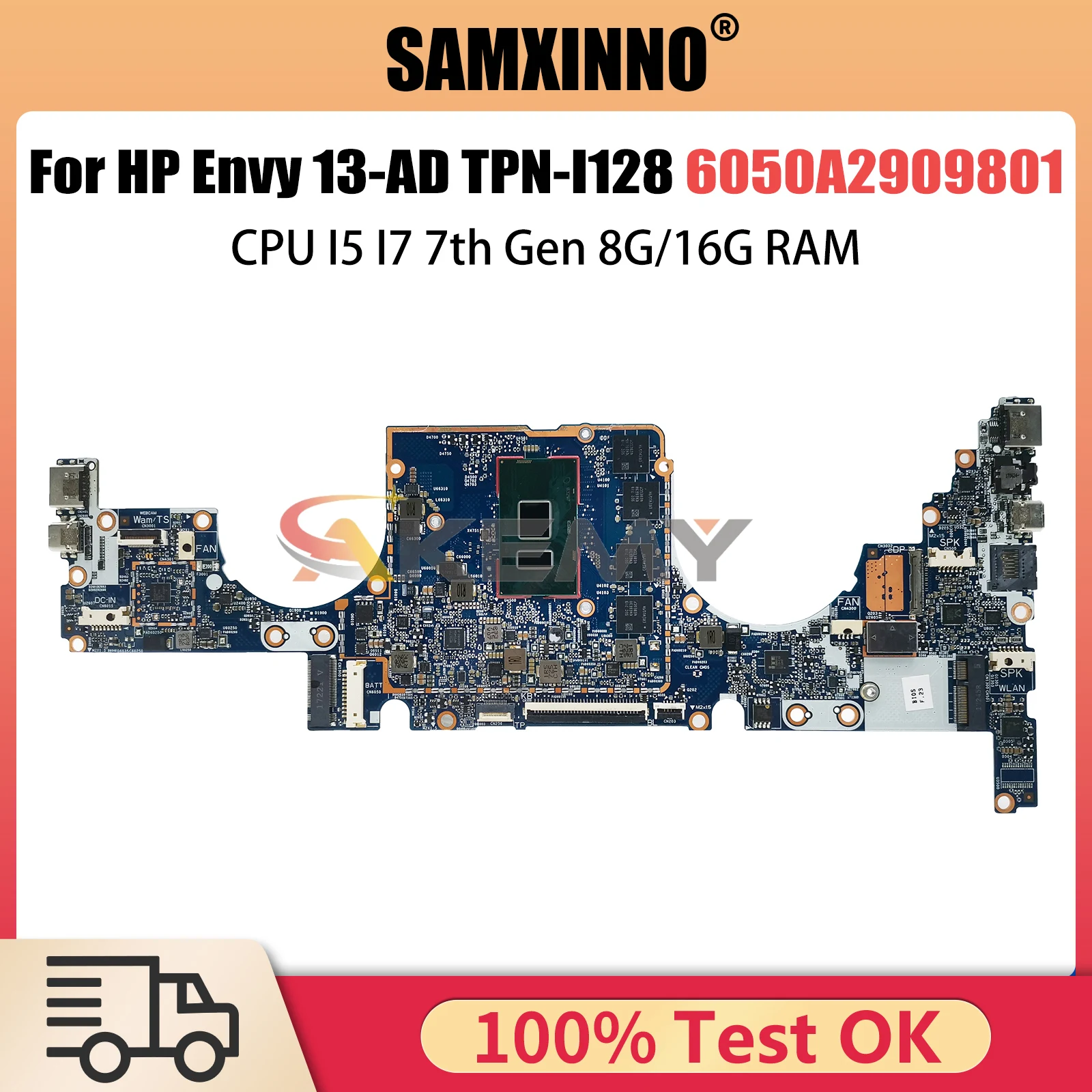 

6050A2909801-MB-A01 Notebook Mainboard For HP Envy 13-AD TPN-I128 Laptop Motherboard CPU I7 7th Gen 16G RAM 926313-601