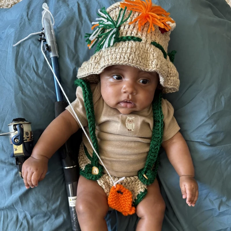 

Реквизит для фотосъемки новорожденных, вязаный крючком костюм рыбака, комплект для малышей, вязаная шапка, штаны, ботинки, фотосессия для новорожденных