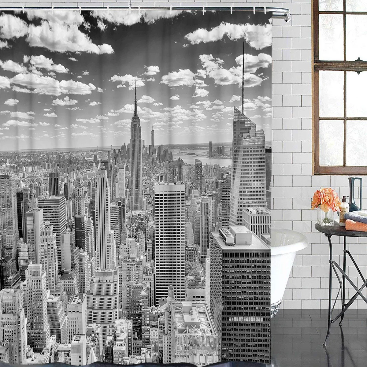 Grey New York City Landscape Waterproof Shower Curtain Polyester Fabric Printed Bath Curtains Bathroom Decorations Accessories