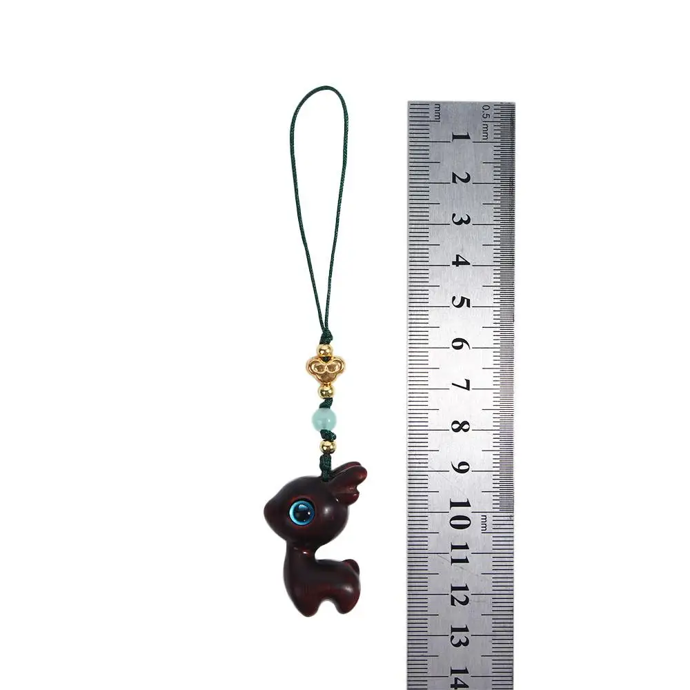 Creative Cute Lanyard Deer Car Key Chain Sandalwood Chinese Style Key Ring Bag Pendant Wood Key Chain Mobile Phone