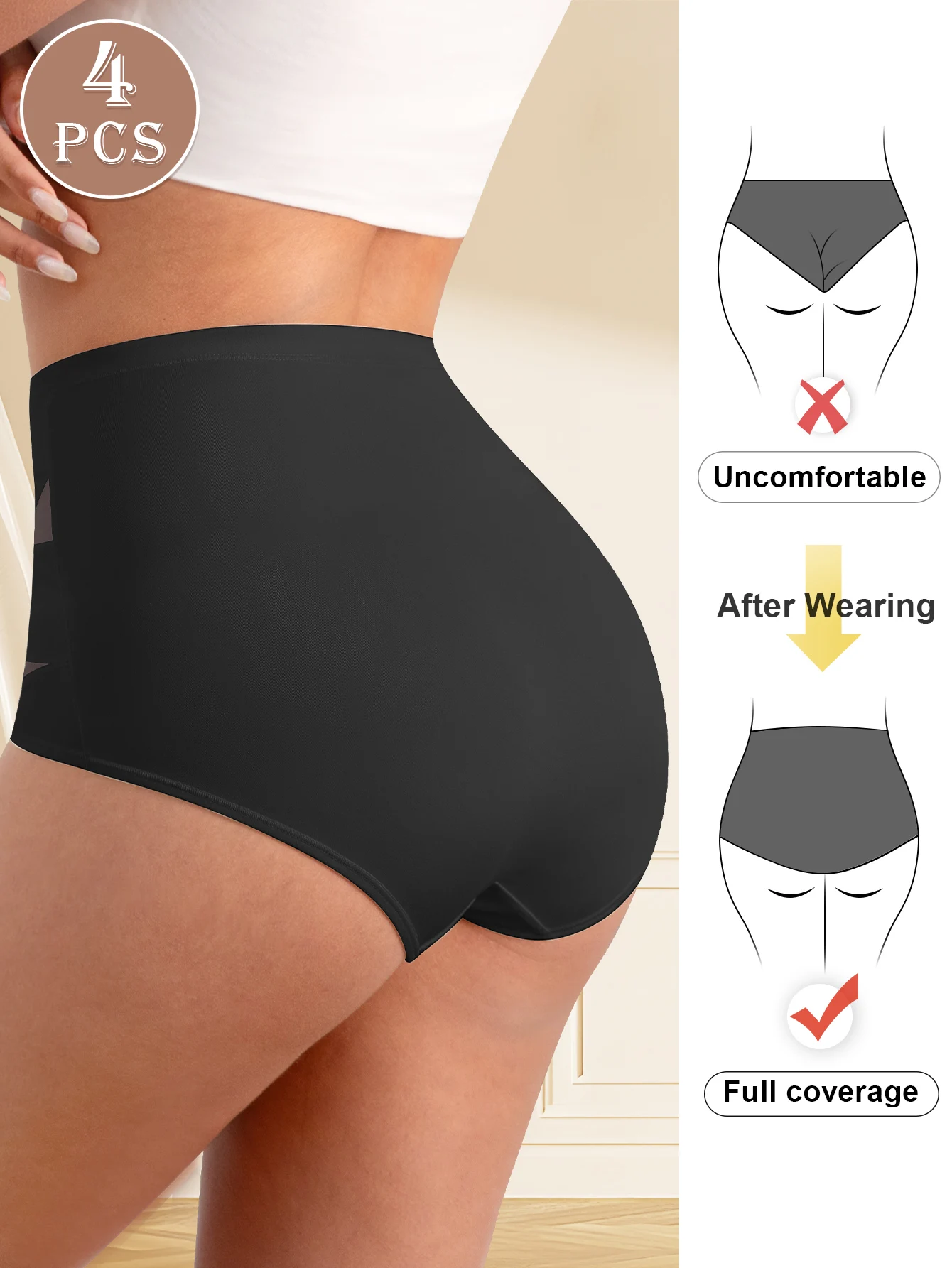 Elegant Women Solid Underwear High Waist Close Fitting Trousers Ladies High Quality Pants For 4pcs 2024